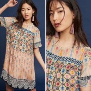Tanvi Kedia Anthropologie Nora Swing Dress Medium Geometric Beaded Colorful Boho